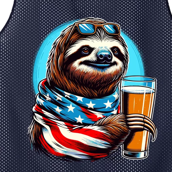 Sloth Holding Beer Usa Flag Mesh Reversible Basketball Jersey Tank