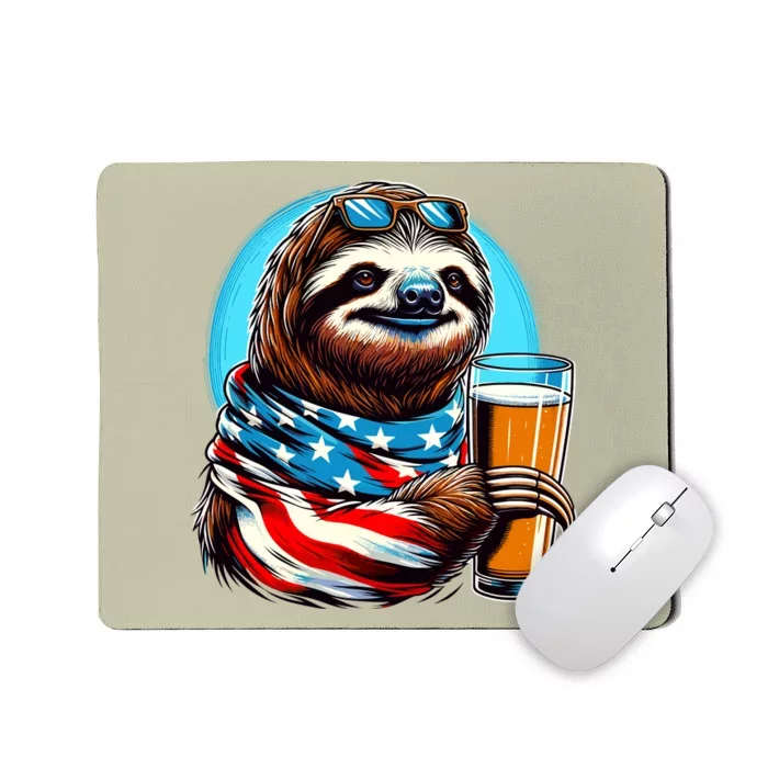 Sloth Holding Beer Usa Flag Mousepad