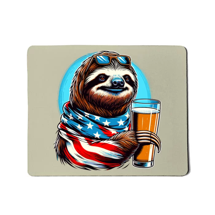 Sloth Holding Beer Usa Flag Mousepad