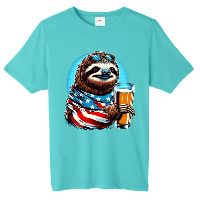 Sloth Holding Beer Usa Flag ChromaSoft Performance T-Shirt