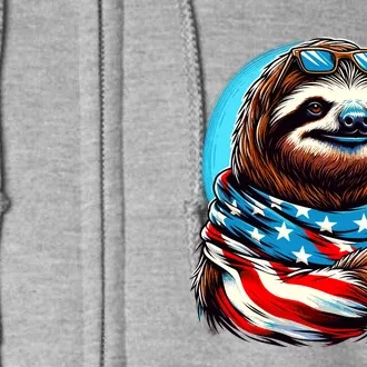 Sloth Holding Beer Usa Flag Full Zip Hoodie