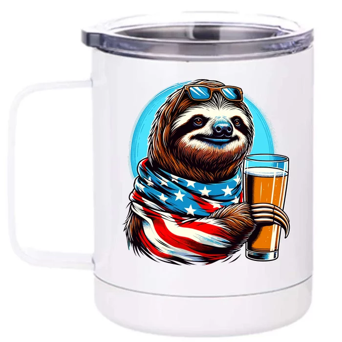 Sloth Holding Beer Usa Flag Front & Back 12oz Stainless Steel Tumbler Cup