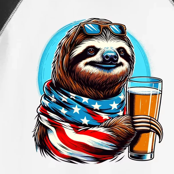 Sloth Holding Beer Usa Flag Toddler Fine Jersey T-Shirt