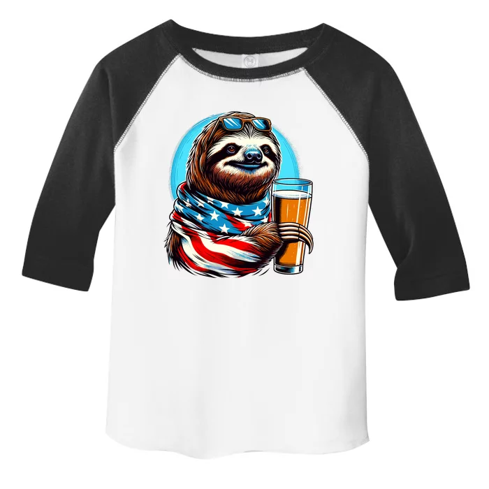 Sloth Holding Beer Usa Flag Toddler Fine Jersey T-Shirt