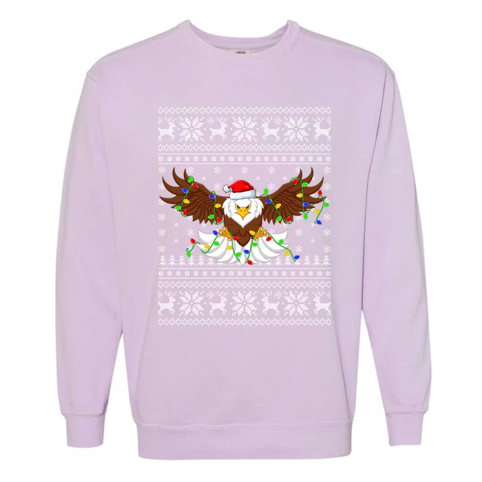 Santa Hat Bald Eagle Xmas Lighting Ugly Bald Eagle Christmas Gift Garment-Dyed Sweatshirt