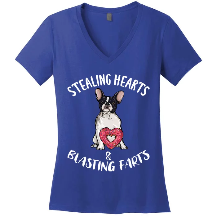 Stealing Hearts Blasting Farts French Bulldog Valentines Day Great Gift Women's V-Neck T-Shirt