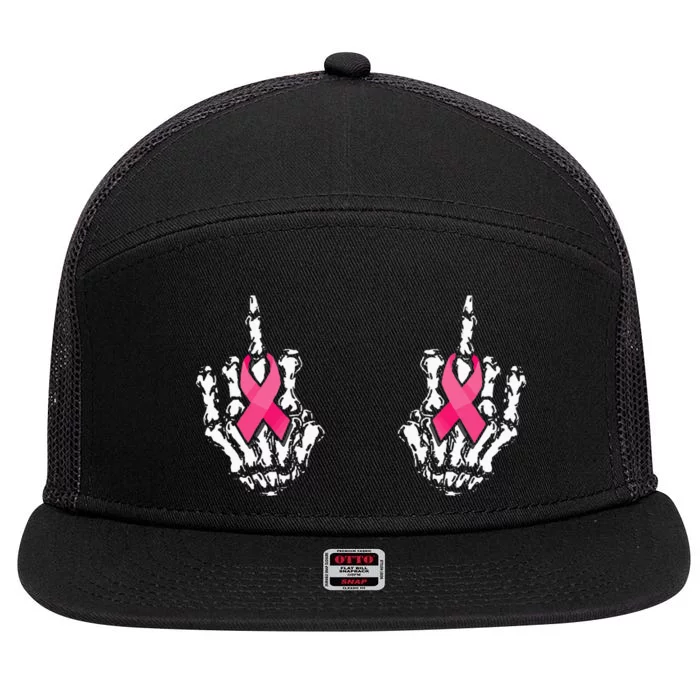 Skeleton Hand Breast Cancer Awareness 7 Panel Mesh Trucker Snapback Hat