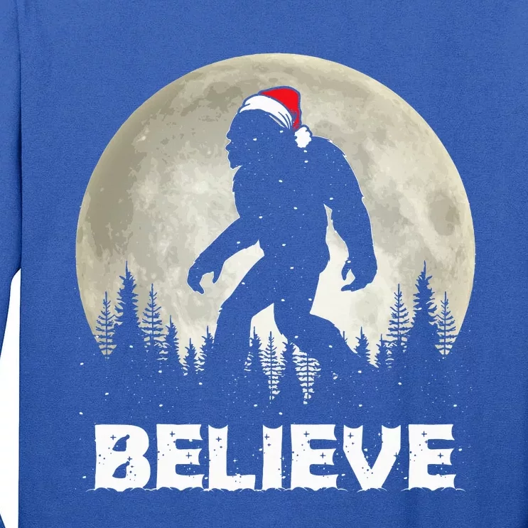 Santa Hat Bigfoot Believe Christmas Lights Rock Sasquatch Tall Long Sleeve T-Shirt