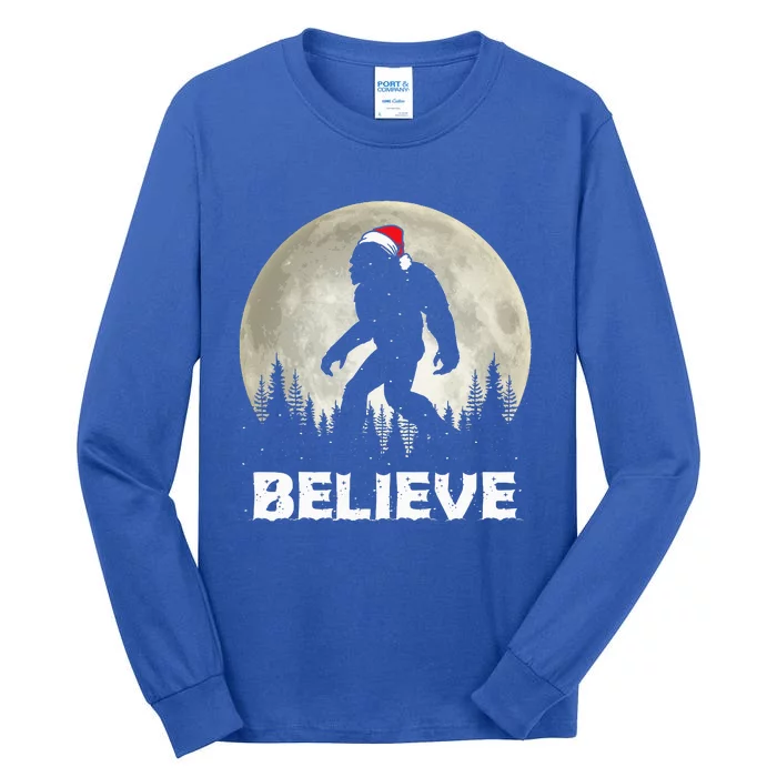 Santa Hat Bigfoot Believe Christmas Lights Rock Sasquatch Tall Long Sleeve T-Shirt