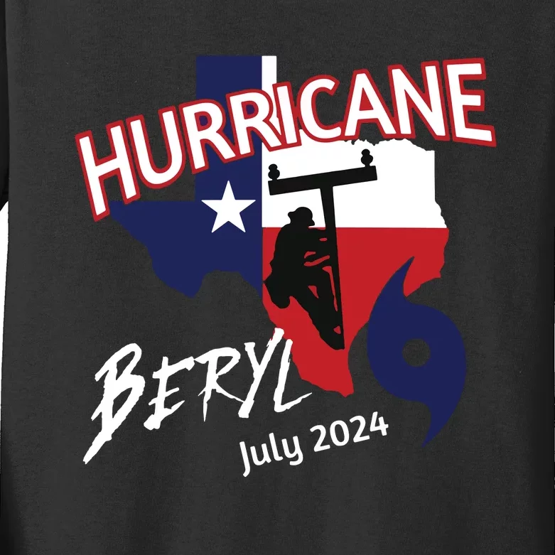 Storm Hurricane Beryl Texas Hurricane Hurricane 2024 Journeyman Linem Kids Long Sleeve Shirt