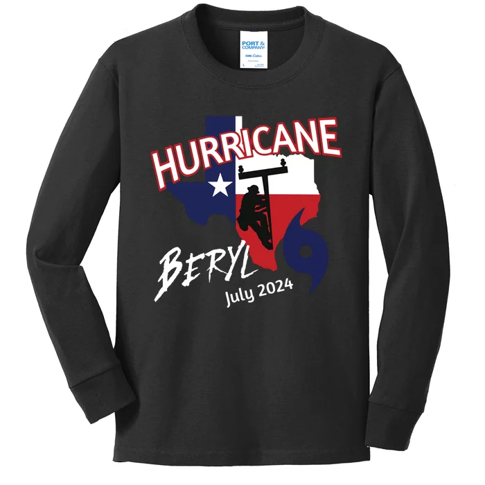 Storm Hurricane Beryl Texas Hurricane Hurricane 2024 Journeyman Linem Kids Long Sleeve Shirt