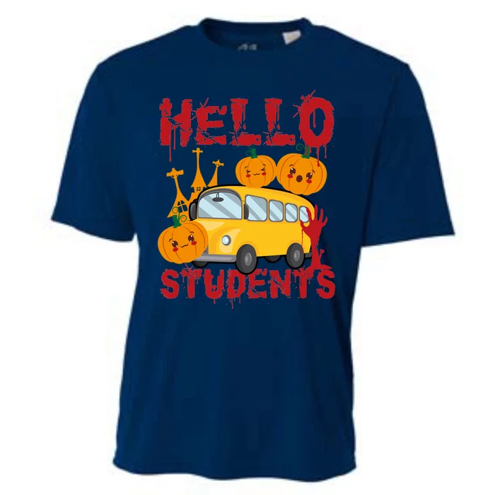 Spooky Halloween Bus Operator Student Driver Hello Students Cooling Performance Crew T-Shirt