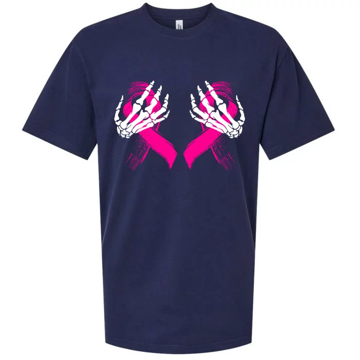 Skeleton Hands Breast Cancer Awareness Pink Ribbon Gift Sueded Cloud Jersey T-Shirt