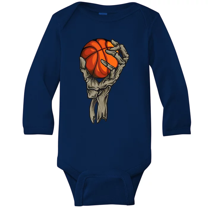 Skeleton Hand Basketball Funny Halloween Baby Long Sleeve Bodysuit