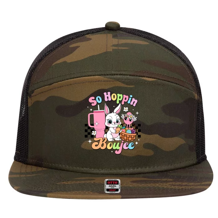 So Hoppin Boujee Cute Bunny Easter Day Easter Egg 7 Panel Mesh Trucker Snapback Hat