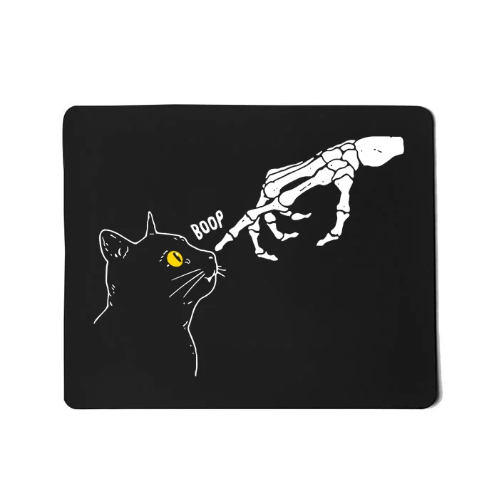 Skeleton Hand Boop Funny Halloween Black Cat Lover Mousepad