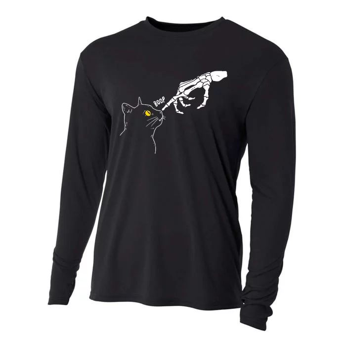 Skeleton Hand Boop Funny Halloween Black Cat Lover Cooling Performance Long Sleeve Crew