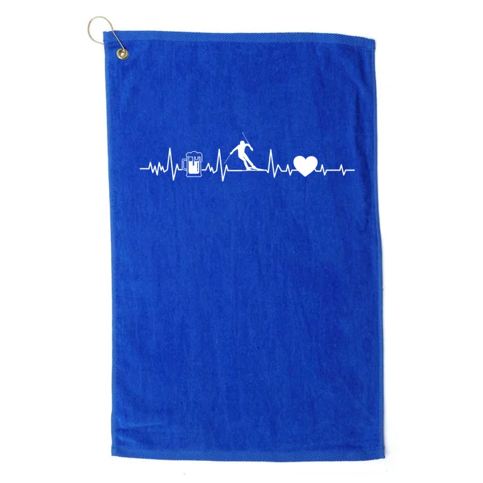 Skiing Heartbeat Beer Skier Skiing Heartbeat Meaningful Gift Platinum Collection Golf Towel