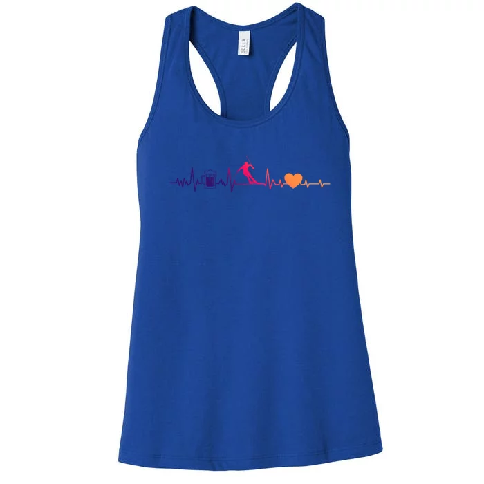 Skiing Heartbeat Beer Skier Skiing Heartbeat Gift Women's Racerback Tank