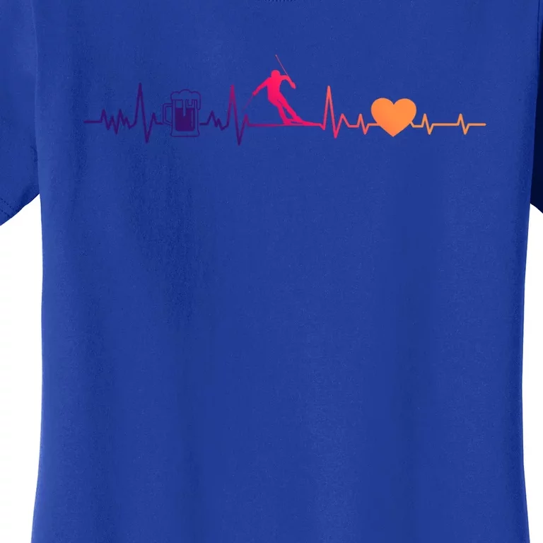 Skiing Heartbeat Beer Skier Skiing Heartbeat Gift Women's T-Shirt