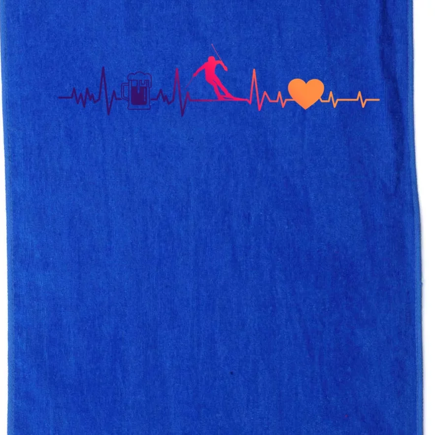 Skiing Heartbeat Beer Skier Skiing Heartbeat Gift Platinum Collection Golf Towel