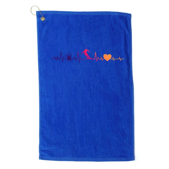 Skiing Heartbeat Beer Skier Skiing Heartbeat Gift Platinum Collection Golf Towel