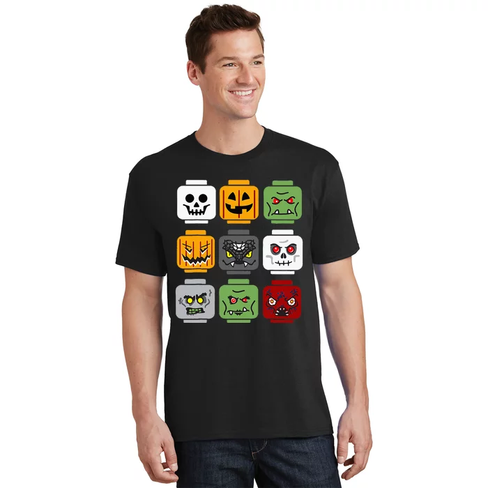 Spooky Halloween Building Brick Head Pumpkin Ghost Zombie Costume T-Shirt