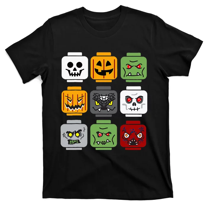 Spooky Halloween Building Brick Head Pumpkin Ghost Zombie Costume T-Shirt