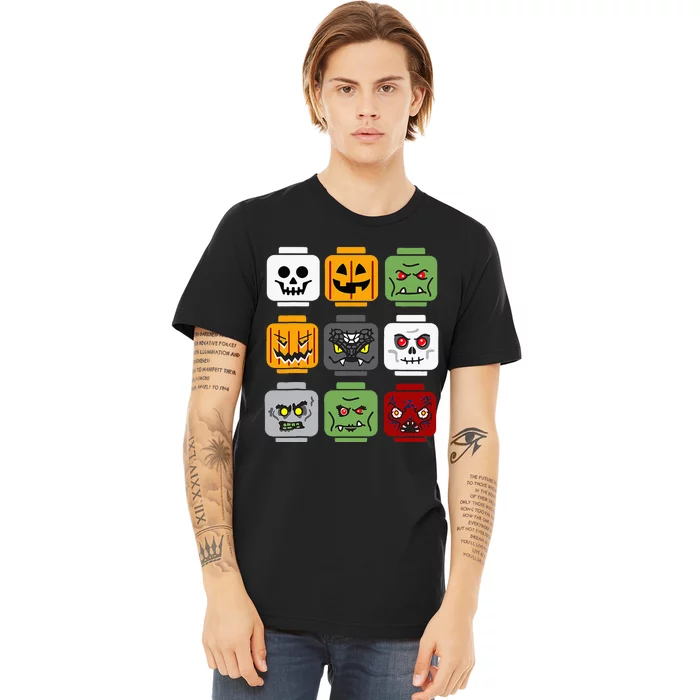 Spooky Halloween Building Brick Head Pumpkin Ghost Zombie Costume Premium T-Shirt