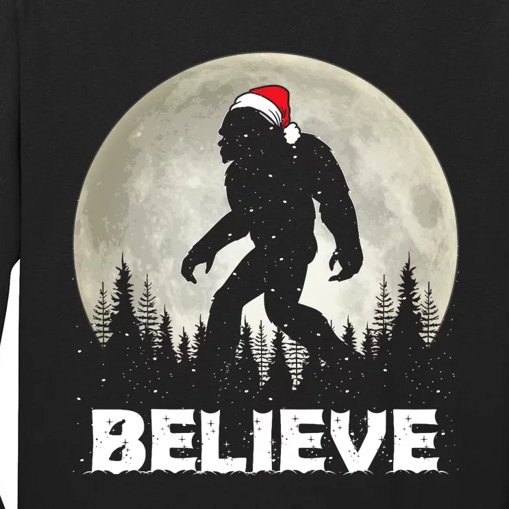 Santa Hat Bigfoot Believe Christmas Lights Rock Sasquatch Tall Long Sleeve T-Shirt