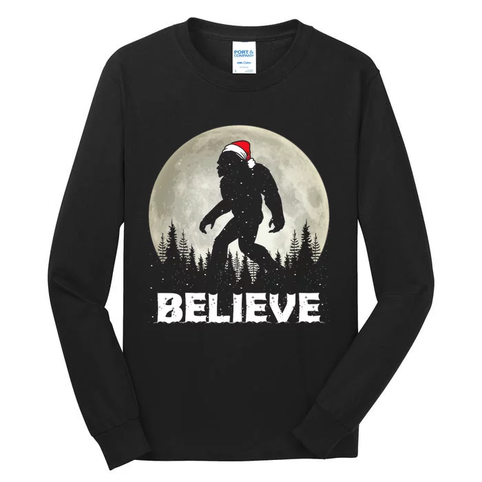 Santa Hat Bigfoot Believe Christmas Lights Rock Sasquatch Tall Long Sleeve T-Shirt