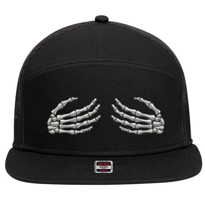 Skeleton Hands Breast Halloween 7 Panel Mesh Trucker Snapback Hat