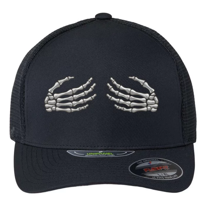 Skeleton Hands Breast Halloween Flexfit Unipanel Trucker Cap