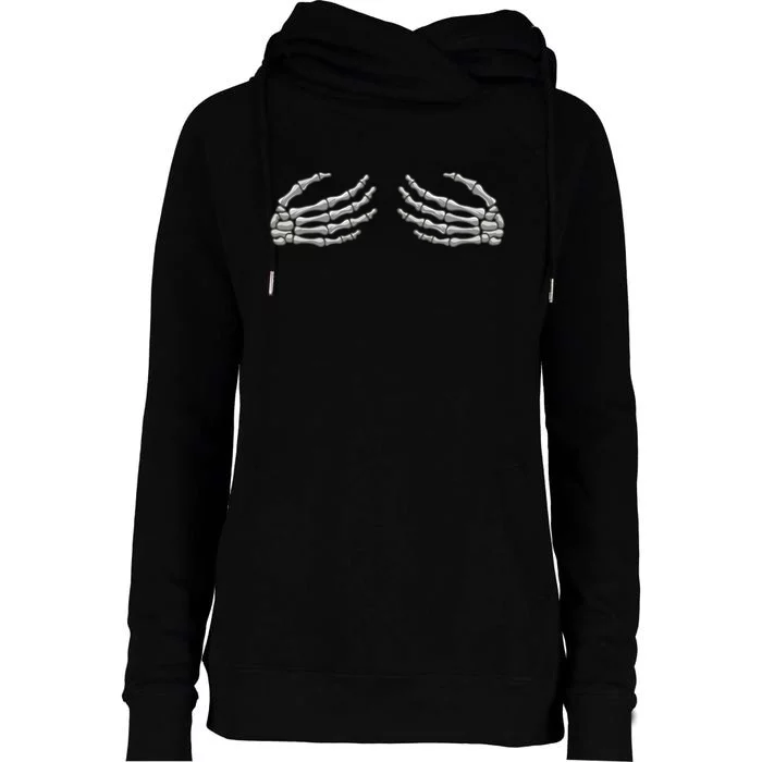 Skeleton Hands Breast Halloween Womens Funnel Neck Pullover Hood