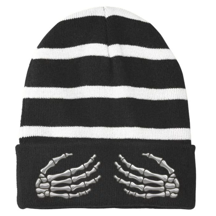 Skeleton Hands Breast Halloween Striped Beanie with Solid Band