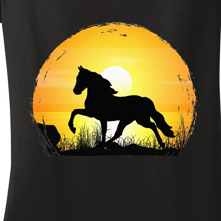 Sunset Horse Breed Silhouette Tennessee Walker Women's V-Neck T-Shirt