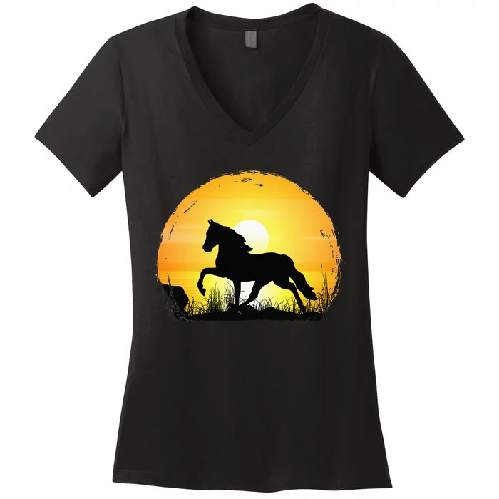 Sunset Horse Breed Silhouette Tennessee Walker Women's V-Neck T-Shirt