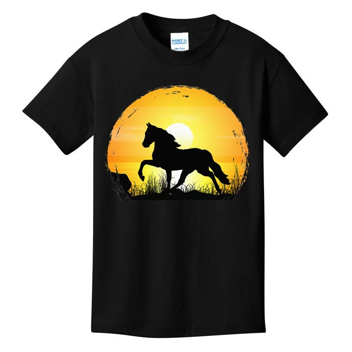 Sunset Horse Breed Silhouette Tennessee Walker Kids T-Shirt