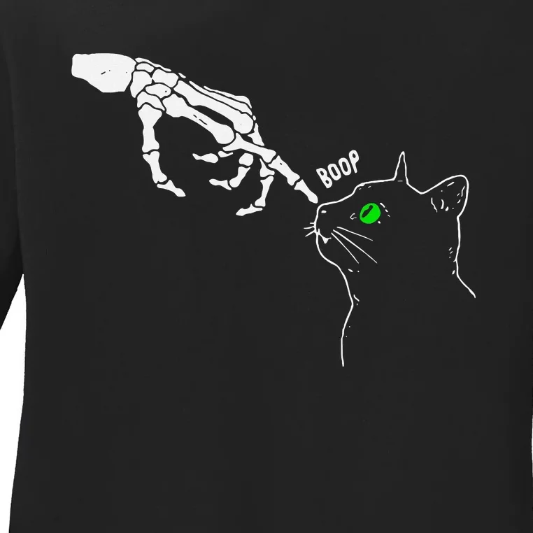 Skeleton Hand Boop On A CatS Nose Ladies Long Sleeve Shirt