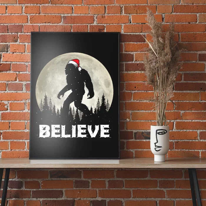 Santa Hat Bigfoot Believe Christmas Lights Rock Sasquatch Poster