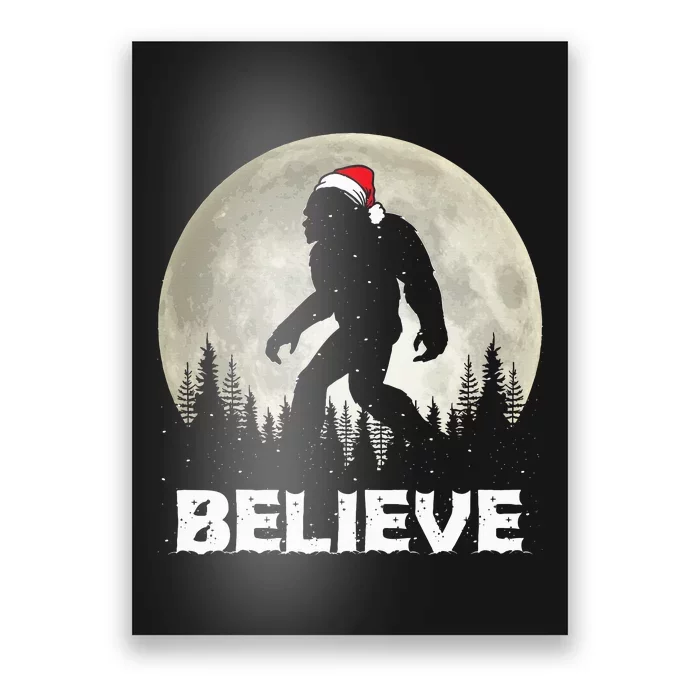 Santa Hat Bigfoot Believe Christmas Lights Rock Sasquatch Poster