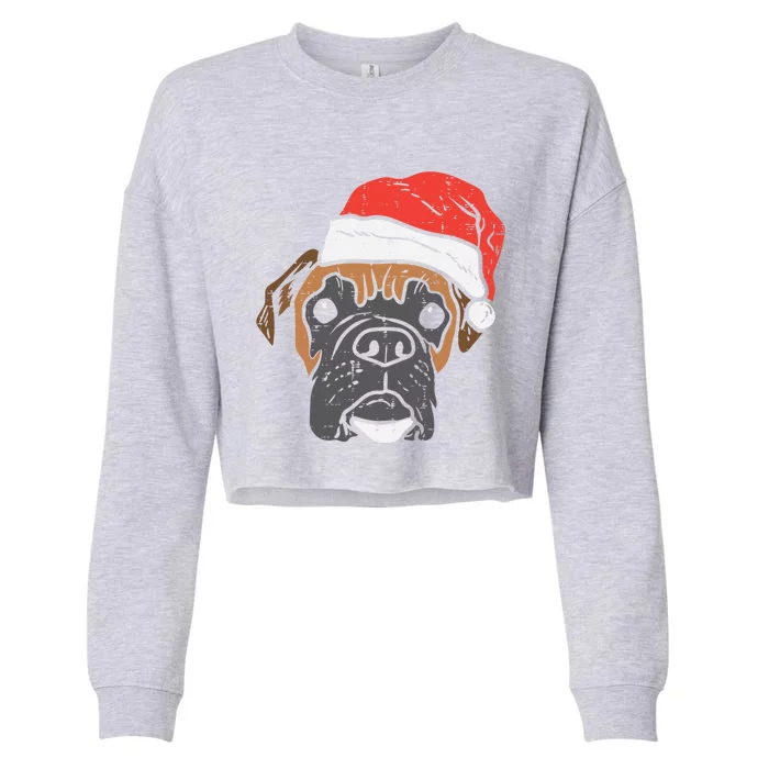 Santa Hat Boxer Dog Christmas Pjs Xmas Dog Lover Owner Cute Gift Cropped Pullover Crew