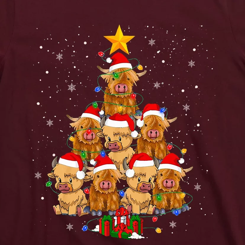 Scottish Highland Cow Christmas Tree Funny Cow Lover Xmas T-Shirt