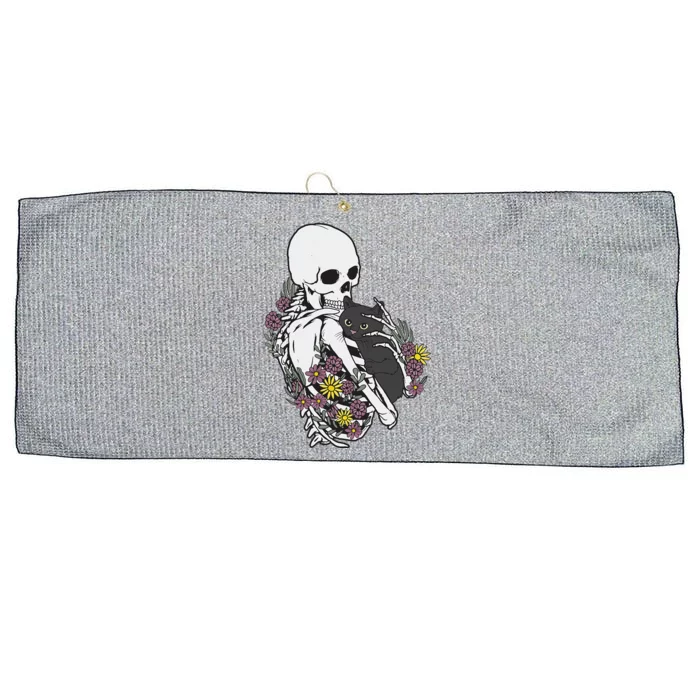 Skeleton Hugging Cat Flowers Skeleton Black Cat Large Microfiber Waffle Golf Towel