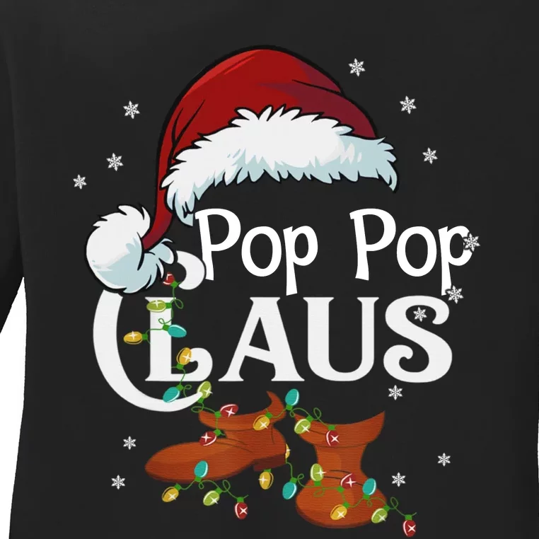 Santa Hat Christmas Costume Family Matching Pop Pop Claus Ladies Long Sleeve Shirt