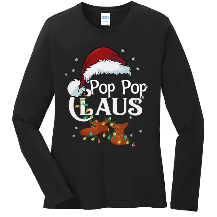 Santa Hat Christmas Costume Family Matching Pop Pop Claus Ladies Long Sleeve Shirt