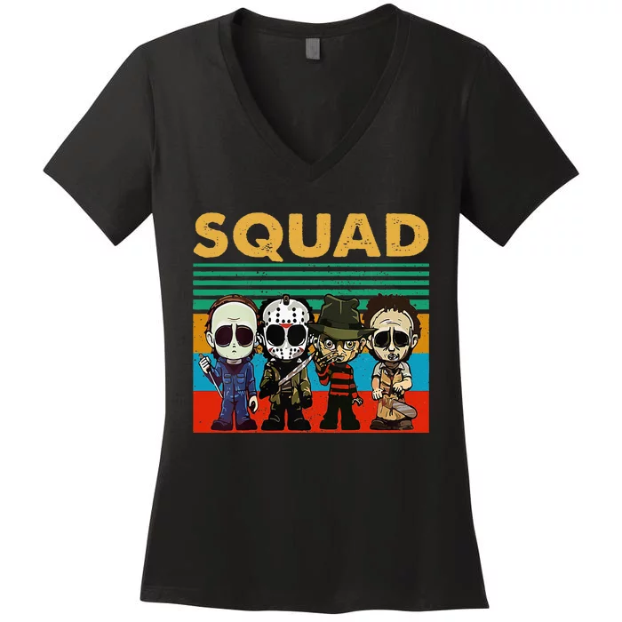 Squad Horror Character Horror Movies Fan Lover Halloween Women's V-Neck T-Shirt