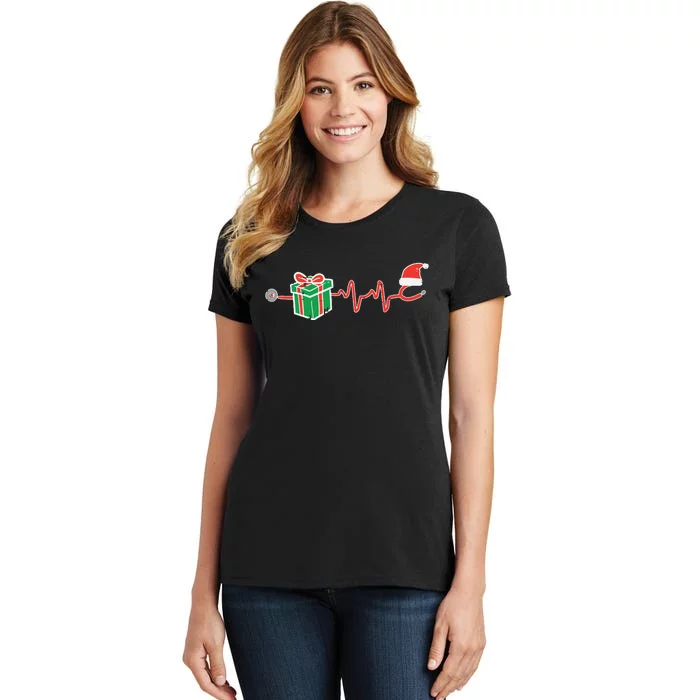 Stethoscope Heartbeat Christmas Nurse Xmas Nursing Scrub Top Women's T-Shirt