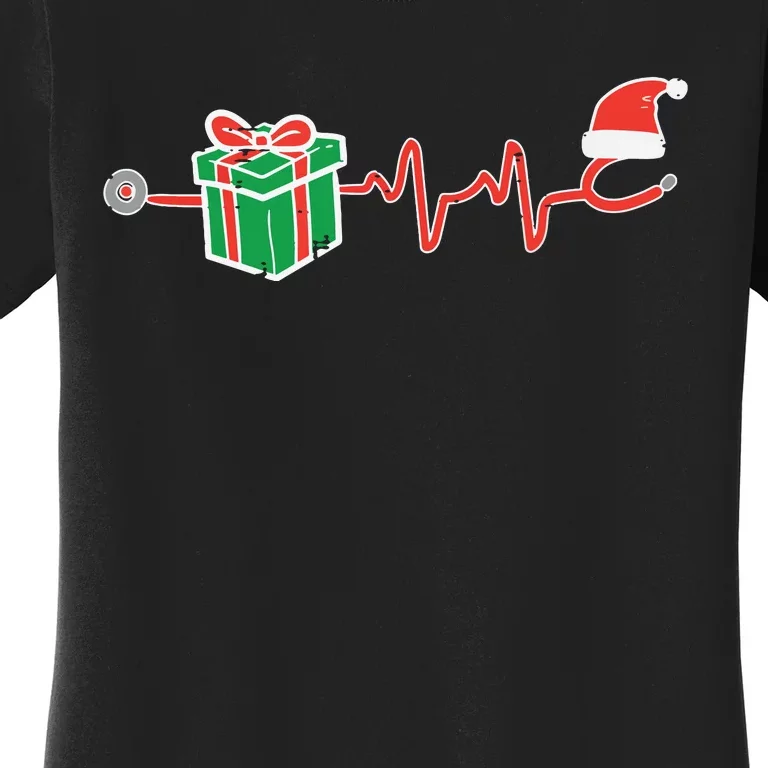 Stethoscope Heartbeat Christmas Nurse Xmas Nursing Scrub Top Women's T-Shirt