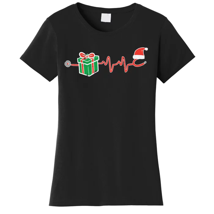 Stethoscope Heartbeat Christmas Nurse Xmas Nursing Scrub Top Women's T-Shirt